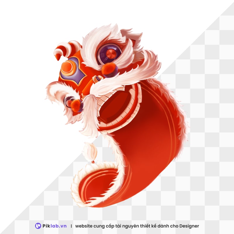 Design resource lion dance illustration fruit happy new year tet holiday isolated on transparent tranh minh hoạ múa lân PNG tết